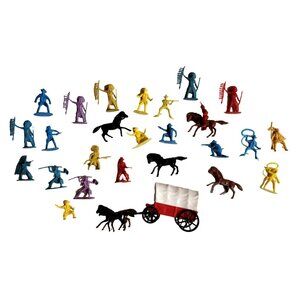 Cowboys Indians Plastic Toy Lot Vintage 28 Pieces Horses Western Style Figures